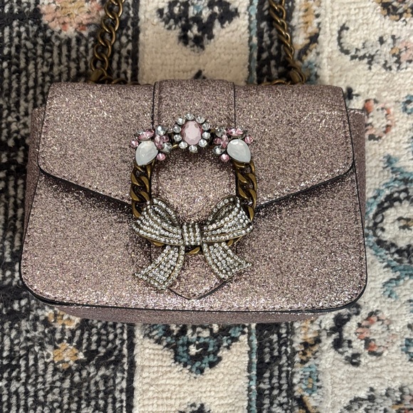 Aldo Handbags - Aldo Glittery Pink Mini Bag with Bow and Chain